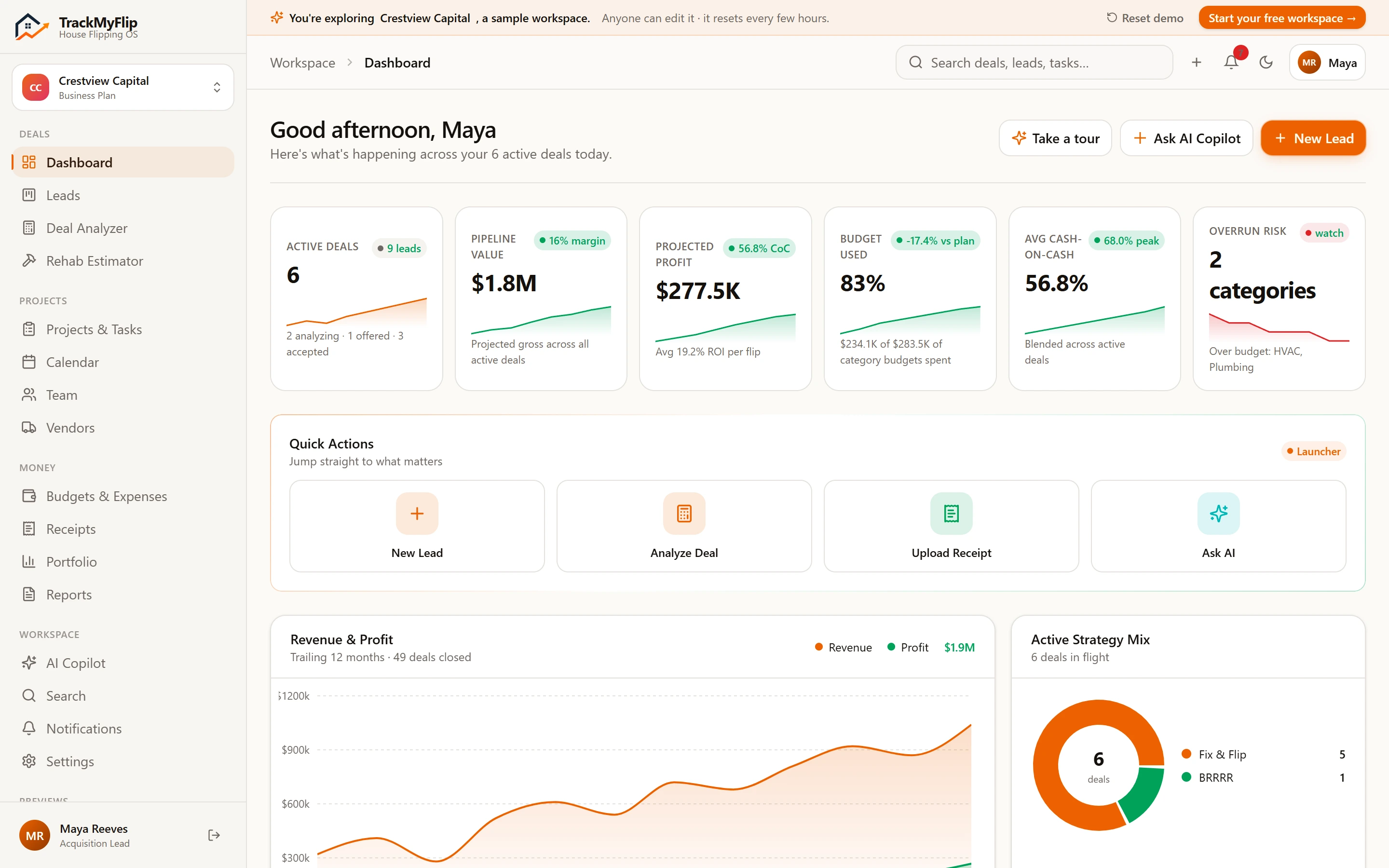 TrackMyFlip dashboard