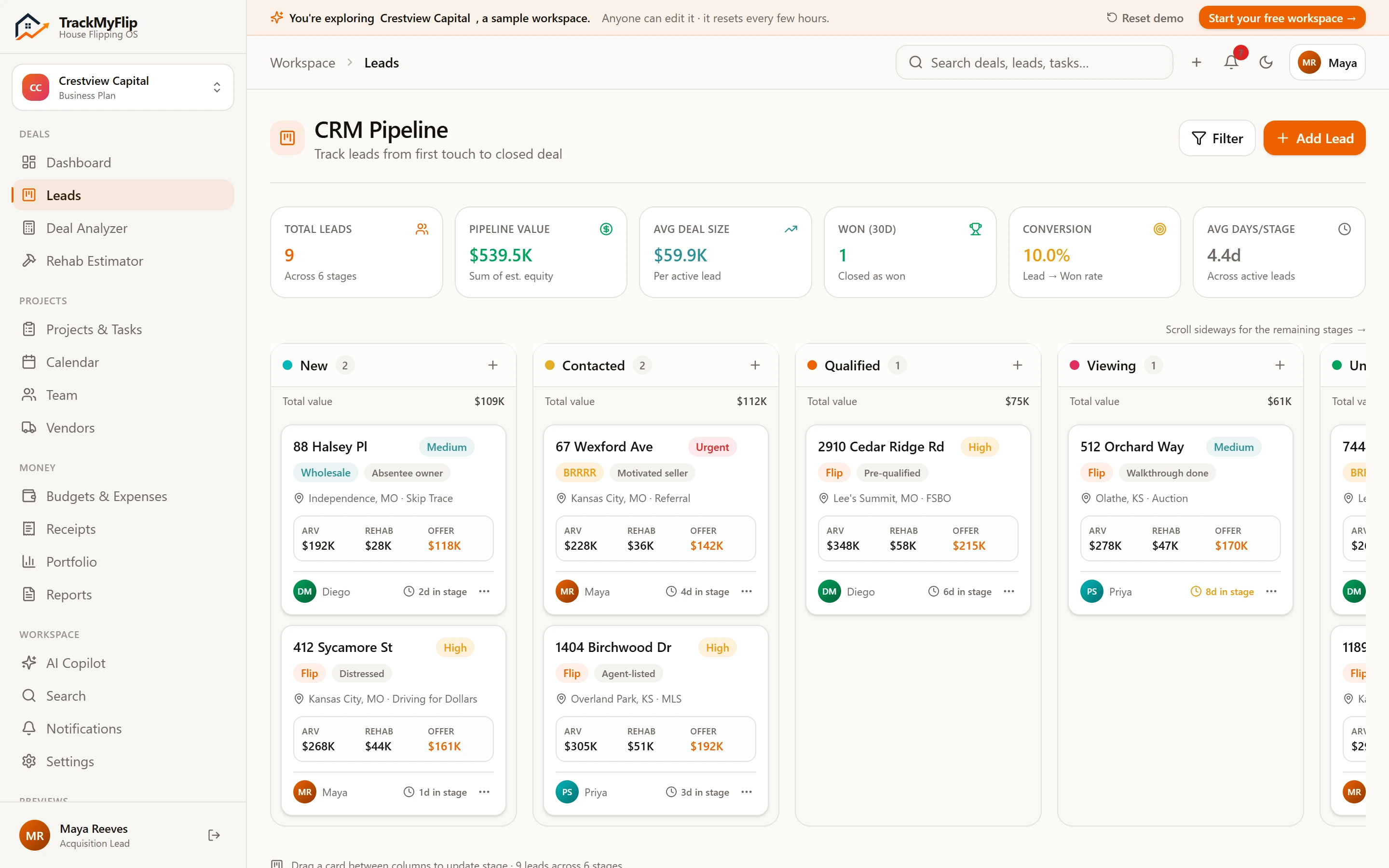 TrackMyFlip CRM Pipeline