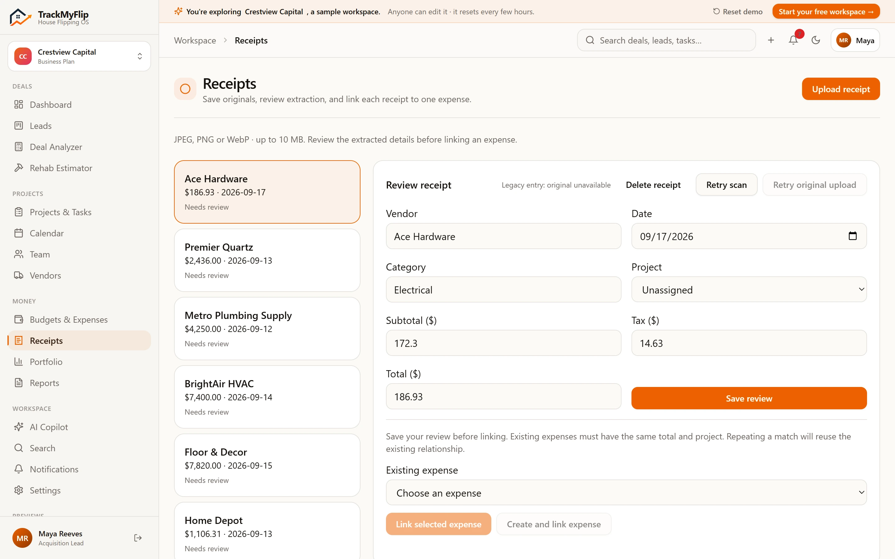 TrackMyFlip AI Receipt Scanner